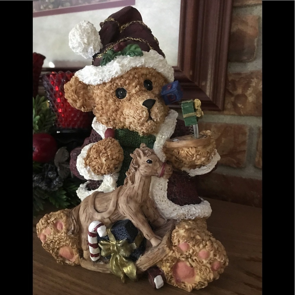 🧡 Rare Vintage Hand Painted Christmas Teddy Bear Rocking Horse Stature